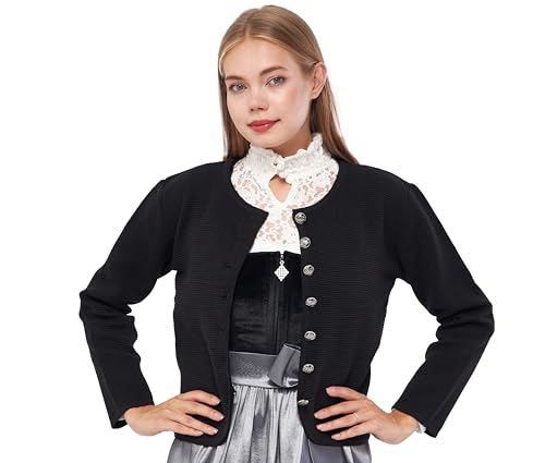 Damen Trachtenjacke - Dirndljacke Kurze Trachten Strickjacke (36 Schwarz)