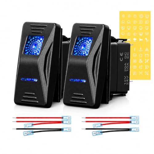 5-Pin SPST LED Rocker Switch, IP68 Waterproof, 12V/20A 24V/10A