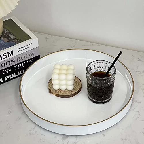 Zosenley Decorative Tray, Round Plastic Tray With Handles, Modern Vanity Tray And Serving Tray For Ottoman, Coffee Table, Kitchen And Bathroom, Size 13” (White) #TOP6