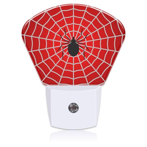 Image of Black Spider Night Light for Kids, White Spider Web LED Night Light Plug into Wall with Dusk to Dawn Sensor for Girls Boys Women Men Room, Hallway, Kitchen, Bathroom, Stairs Decor