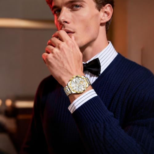 Image of OLEVS Watches for Men Chronograph Business Dress Large Face Mens Wristwatch | Stainless Steel Strap, Luminous, 30M Waterproof, Multifunction,Watch Gift for Men