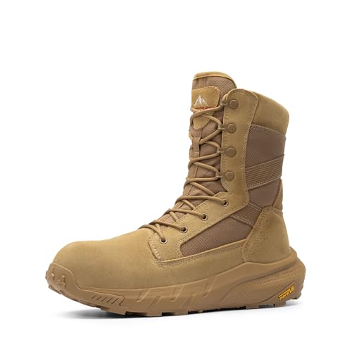 NORTIV 8 Men's 8" Composite Toe Work Boots, Lightweight Side Zipper ASTM F2412-24 & ASTM F2913-24 Safety Military Boots for All-Day Comfort, Peakforce-Nano,Size 7.5,Coyote