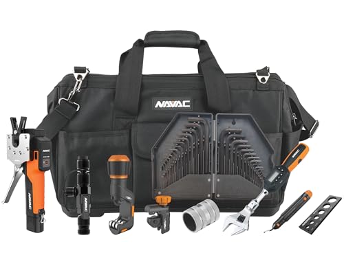 NAVAC Deluxe Mini-Split Tool Kit NKS3 | NEF6L2 Power Flaring Tool, Digital Torque Wrench, Valve Core Remover, Tube Cutters, Reamer, Deburrer, Flare Gauge, Hex Key Set, Bag | 10-Piece HVACR Kit