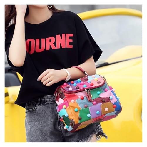 Women's Message Bag Soft Leather Girls Patchwork Multicolor Travel Shoulder Bags3