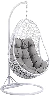 Yaheetech Rattan Egg Chair Garden Swing Chair Patio Hanging Chair Indoor/Outdoor with Soft Cushion Armrest Design White