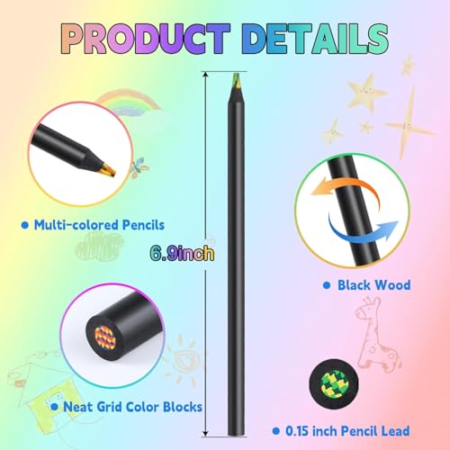 Image of 12PCS Colors Rainbow Pencils,Black Wooden Rainbow Color Pencils, Multicolored Pencils Art Supplies for Adults Drawing Coloring Sketching, Party Favor Bags, Pre-sharpened