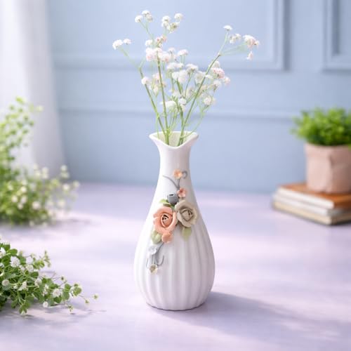 Market99 White Ceramic Vase with Asymmetrical Shape | Glossy Fini...