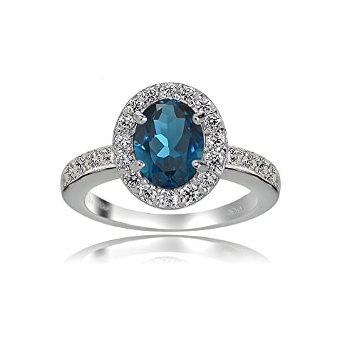 Ice Gems Sterling Silver London Blue and White Topaz Oval Halo Ring, Size 6 Cover