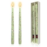 NJAO HOO Flower Candlesticks 10 in Straight Taper Candles Hand Printing Colored Green Candlesticks Floral Tall Tapered Candle for Spring Home Garden Decor Simple Modern, 2Pcs