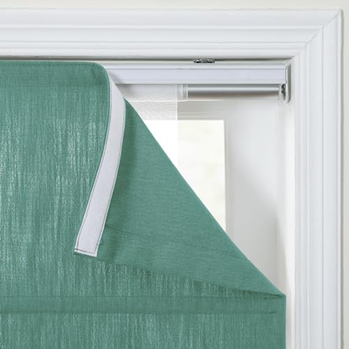 Image of TWOPAGES Isabella No Drill Cordless Roman Shade Linen Textured Cotton Roman Blind for Windows, Custom Made Room Darkening Blackout Roman Window Shade, Hardware Included, Greenlake, 1 Piece