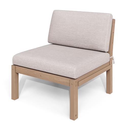 Image of Modular Outdoor Patio Furniture Armless Seat, HIPS All-Weather Outdoor Sectional Sofa with High-Density Thick Cushions, Easy Side Interlock, Patio Seat for Backyard, Balcony, Deck (Teak)