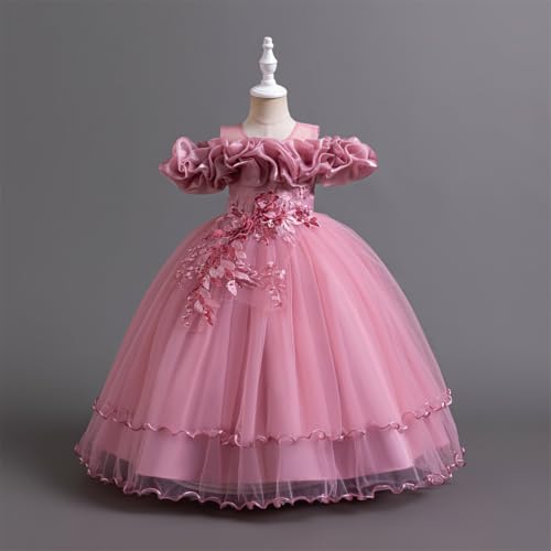 Flower Girl's Long Dress Kids Lace Princess Puff Dress Wedding Birthday Party Dress 33902