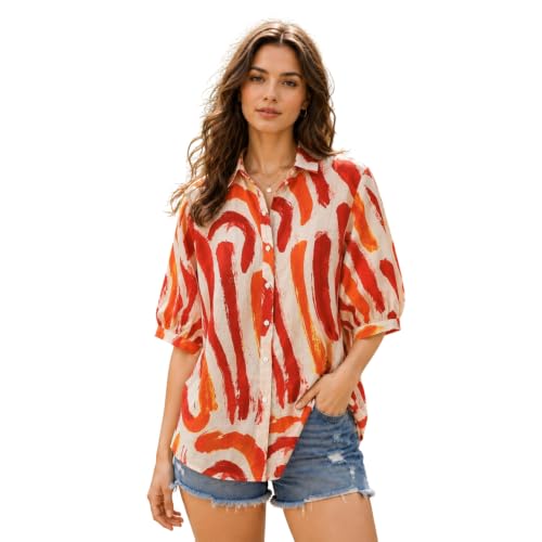 Image of URBAN OX Women's Casual Shirt - Stylish Printed Long Top for Women & Girls | Elegant Shirt for Women | Breathable Summer Tops for Women