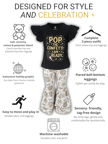 Image of Unique Baby 2 Piece Girls Double Bell Bottom Leggings Outfit with Short Sleeved Shirt Kid and Toddler Clothes Set