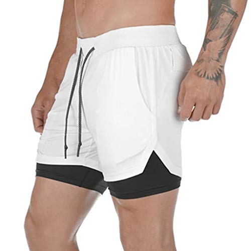 Hmlai Clearance Men Shorts Athletic Sports Training Bodybuilding Summer Workout Fitness Gym Basketball Shorts with Pockets (M, White-A)