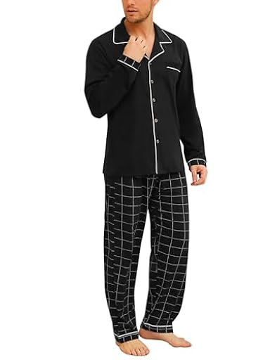 Bresdk Pijama Hombre Invierno Algodon Ropa de Dormir con Botones Pijamas Largos Manga Larga Dos Piezas, Negro, XL | Ya disponible en tu tienda friki favorita! En mundofriki.es!