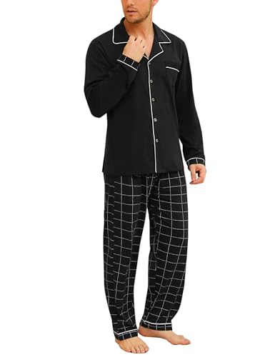 Bresdk Pijama Hombre Invierno Algodon Ropa de Dormir con Botones