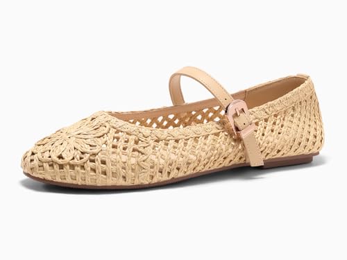 Image of Coutgo Womens Mary Jane Woven Flats Round Toe Ballet Flats Dressy Comfortable Slip On Shoes