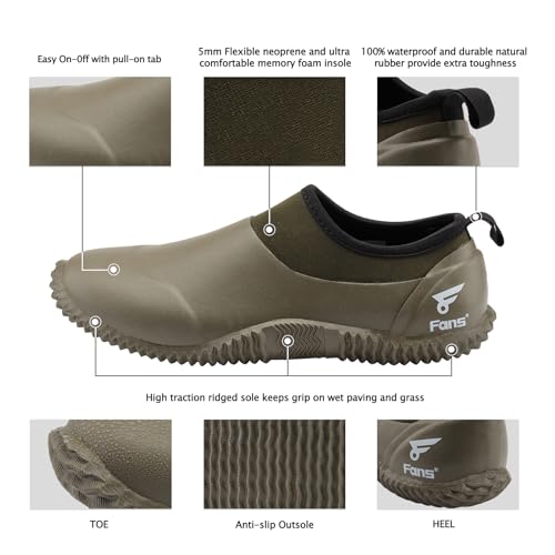 8 Fans Men's Garden Shoes Waterproof Rain Boots Neoprene Muck Mud Shoes with Memory Foam Insoles for Gardening, Farming2