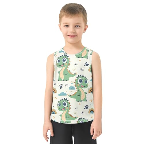 Boys' Tank Top Shirt Green Dinosaur Rainbow Pattern Sleeveless T-Shirts2