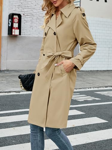 Image of Womens Long Trench Coat Double Breasted Windproof Overcoat With Belt