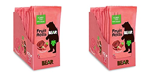 BEAR Real Fruit Snack Rolls - Gluten Free, Vegan, and Non-GMO - Strawberry Ã¢â¬â 12 Pack (2 Rolls Per Pack) - Healthy School And Lunch Snacks For Kids And Adults Pack of 2