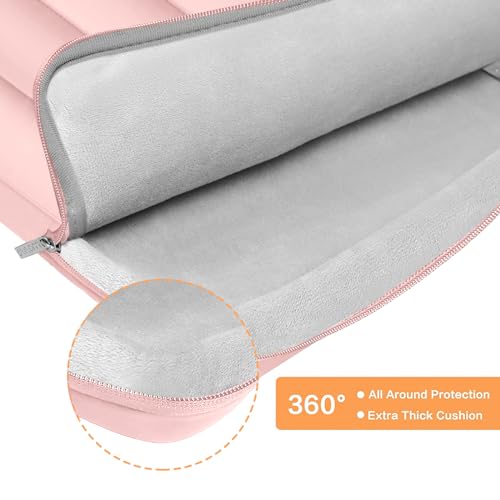 MOSISO 360保護 ふわふわなラップトップスリーブケース、13-13.3 インチ、女性用 男性用 キャリングケース、対応機種 Air M2 M1、対応機種 MacBook Pro 13/14インチ、ベルト付き ポリエステル 横開きバッグ(ピンク)