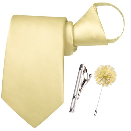 Image of Hi-Tie Pretied Boys Ties Solid Color Kids Adjustable Necktie Lapel Pin Clip Set Age 8-12 Wedding School Graduation