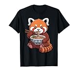 carino panda rosso mangiare ramen giapponese kawaii animal noodles maglietta