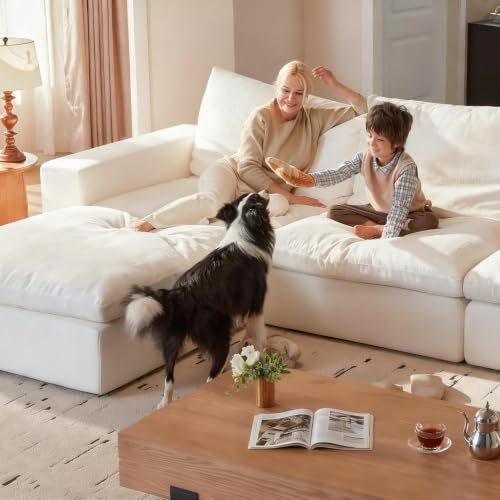 Image of Modular Cloud Sofa, 113.8 inch Cloud Sectional Couches with Deep Seat, 3-Seat Couch for Living Room, Modern Comfy Couch with Washable Cover, Wide Armrest (White)