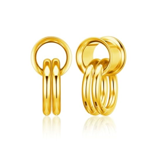 PiercingJak Ohr Flesh Tunnel Double Flared Plug mit Ringen Edelstahl Gewichte Ohrhänger für Gestreckte Expander Ohrpiercing 10mm Ohrplugs Punk Schmuck Damen Männer, 1Paar