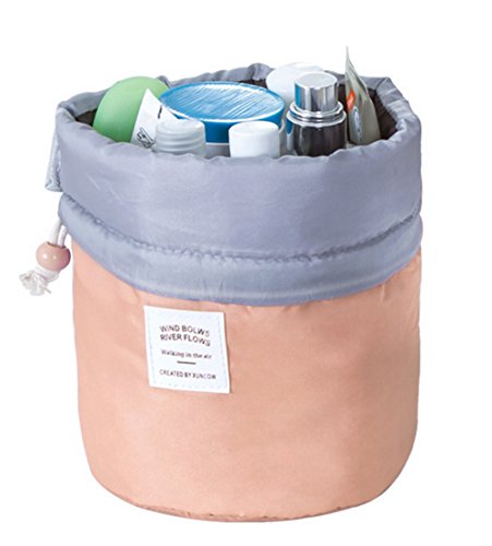 StylesILove Barrel Shaped Travel Dresser Makeup Bag Cosmetic Storage Organizer 3-piece Set - 6 Colors (Pink)