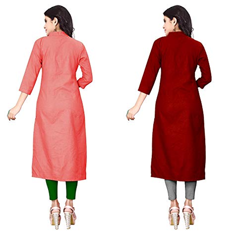 Image of NATEK Women's Cotton Straight Plain Kurtis Combo Pack of 2