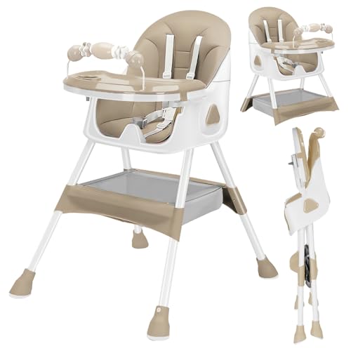 UBRAVOO 3-in-1 Babyhochstuhl, Kinderstuhl Klappbar Baby Hochstuhl ab 6 Monate, Umwandelbarer Ess- und Spielhochstuhl mit Doppellagigem Essteller und Spielzeugregal