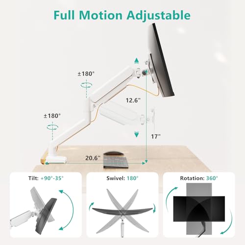 Image of WALI Single Monitor Arm Mount Stand, Adjustable Gas Spring Arm Monitor Mount for Display up to 32 Inch,19.8lbs Capacity (GSMP001W), White
