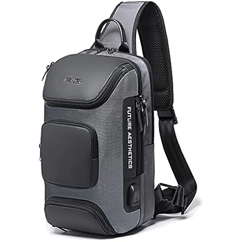 Sling Bag Shoulder Crossbody Bags for Men Women Sling Backpack with USB Charging Port Waterproof Travel Hiking Outdoor Daypacks (Gray-1) Cover