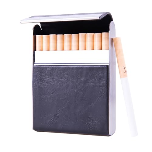 Caja para cigarrillos de piel sintética, bolsillo para 20 cigarrillos, funciona con una sola mano, a prueba de olores, con tapa abatible, regalo ideal para fumadores