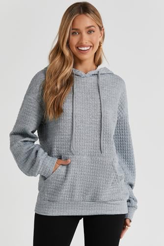 Image of SHEWIN Women Fall Waffle Hoodies Pullover Tops Hooded Sweatshirt