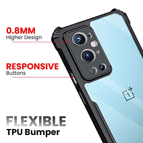 Image of BASECASE Shock Proof Crystal Clear Back Case Mobile Cover for 1+ OnePlus 9 Pro (Hard | Hybrid PC + TPU | Full Armour Device & Camera Protection | Jet Black)