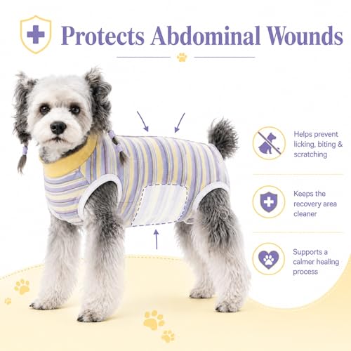 Image of Dog Surgery Recovery Suits, Sleeveless Dog Recovery Suit Female, E-Collar & Cone Alternative Surgical Suit for Small and Medium Dogs After Surgery, Striped Dog Onesie Pajamas