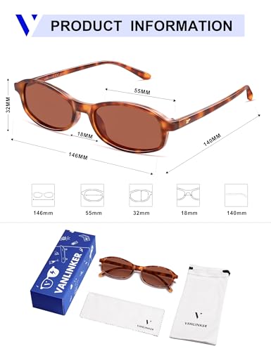 Image of VANLINKER Retro Polarized Rectangle Sunglasses Womens Trendy 90s Small Square Sunnies Vintage Narrow Thin Frame VL9855