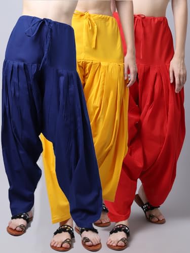 Image of Pistaa's Women's Regular Fit High Rise Combo of 3 Solid Pure Cotton Patiala Salwar