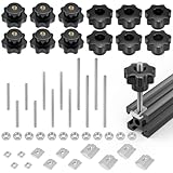 Aifeier ET 12 Sets M6 Clamping Knurled Thread Knob Assortment Kit, Screw-On Type 7-Star Shaped Black Nylon Through Hole Tighten Hand Thru Screw Grips with T Nuts, Hex Nuts, Bolts