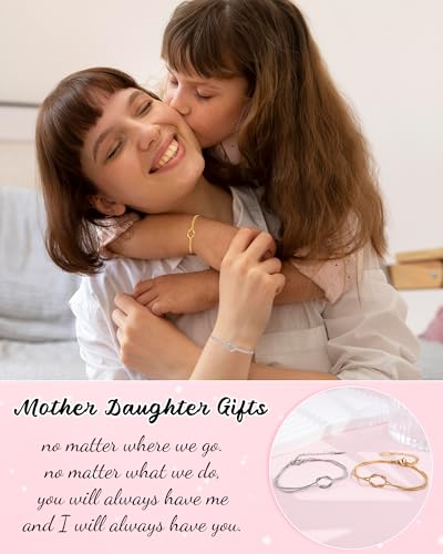 Image of YELUWA 2 Pcs Mother Daughter /Son Bracelets, Mothers Day Gifts, Back to School Gift, First Day of School Gifts, Lovely Charm Bracelets Set Mommy and Me Jewelry with Gift Box Wish Card