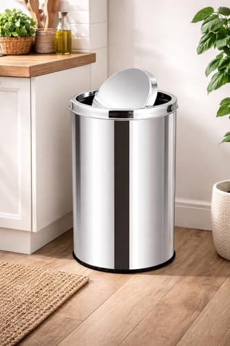 Image of ROYAL SAPPHIRE Stainless Steel Trash can,Bathroom Trash can with lid，Small Trash Can with Flipping Lid, 2.4gallon,Garbage cans for Kitchen，Living Room.