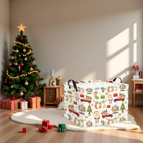 Image of Rectangular Christmas Basket Fabric Storage Bin Storage Boxes Collapsible Storage Basket for Clothes Books Shelves Basket(Cute Christmas)