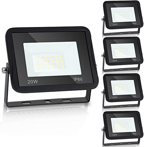 Ikodm Foco LED para faros delanteros, 5 x 20W LED para exteriores 1700LM, 3000k blanco cálido para iluminación exterior, IP66 impermeable para exteriores, para patio, garaje, campo deportivo, etc.