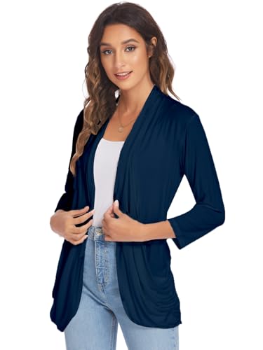 Image of DEESHA Women Casual Lightweight Cardigan 3 /4 Sleeve Draped Open Front Soft Cardigans with Pockets