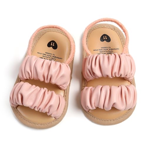 Image of GDSDYM Infant Baby Girls Summer Sandals with Flower Bowknot Soft Sole Wedding Dress Flats Newborn First Walkers Crib Dress Shoes
