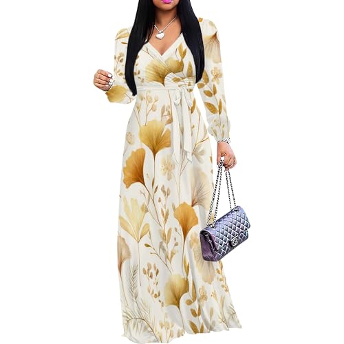 Image of PinkPatty Plus Size Dresses for Curvy Women V Neck Flowy Long Sleeves Wrap Maxi Dress Travel Vacation Outfits